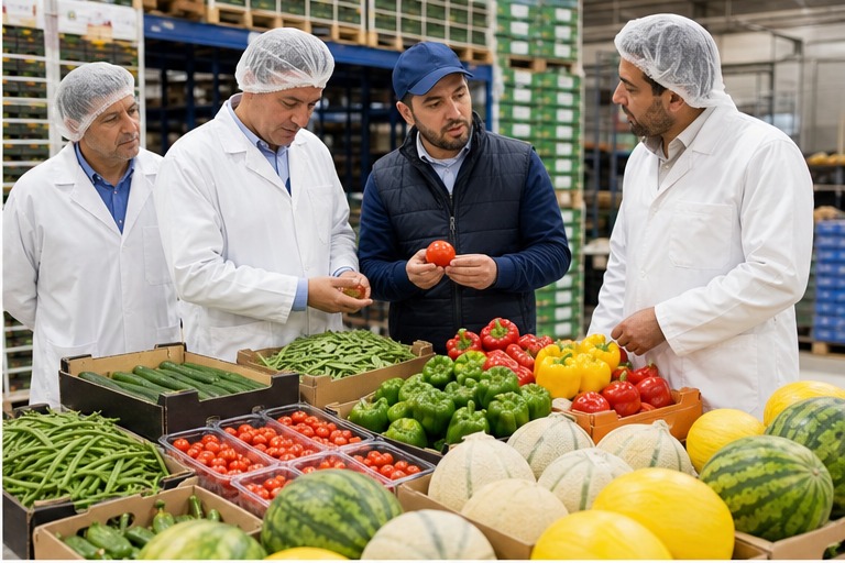 Buyer inspecting fresh produce quality