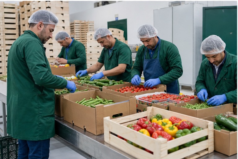 Fresh produce packed into carton and wooden boxes